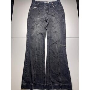 Rock & Roll Denim Trouser Jeans Women 29x36 Black High Rise Wide Leg Seam Detail